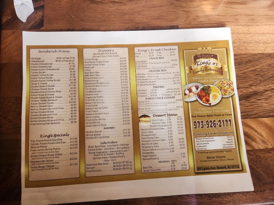 Food menu with breakfast plates and dessert.