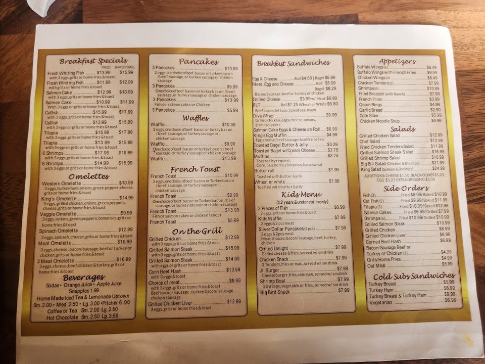 Takeout menu showing family dinners and sides.